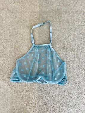 NWOT Sheer Blue Polka Dot Lingerie Halter Bralette